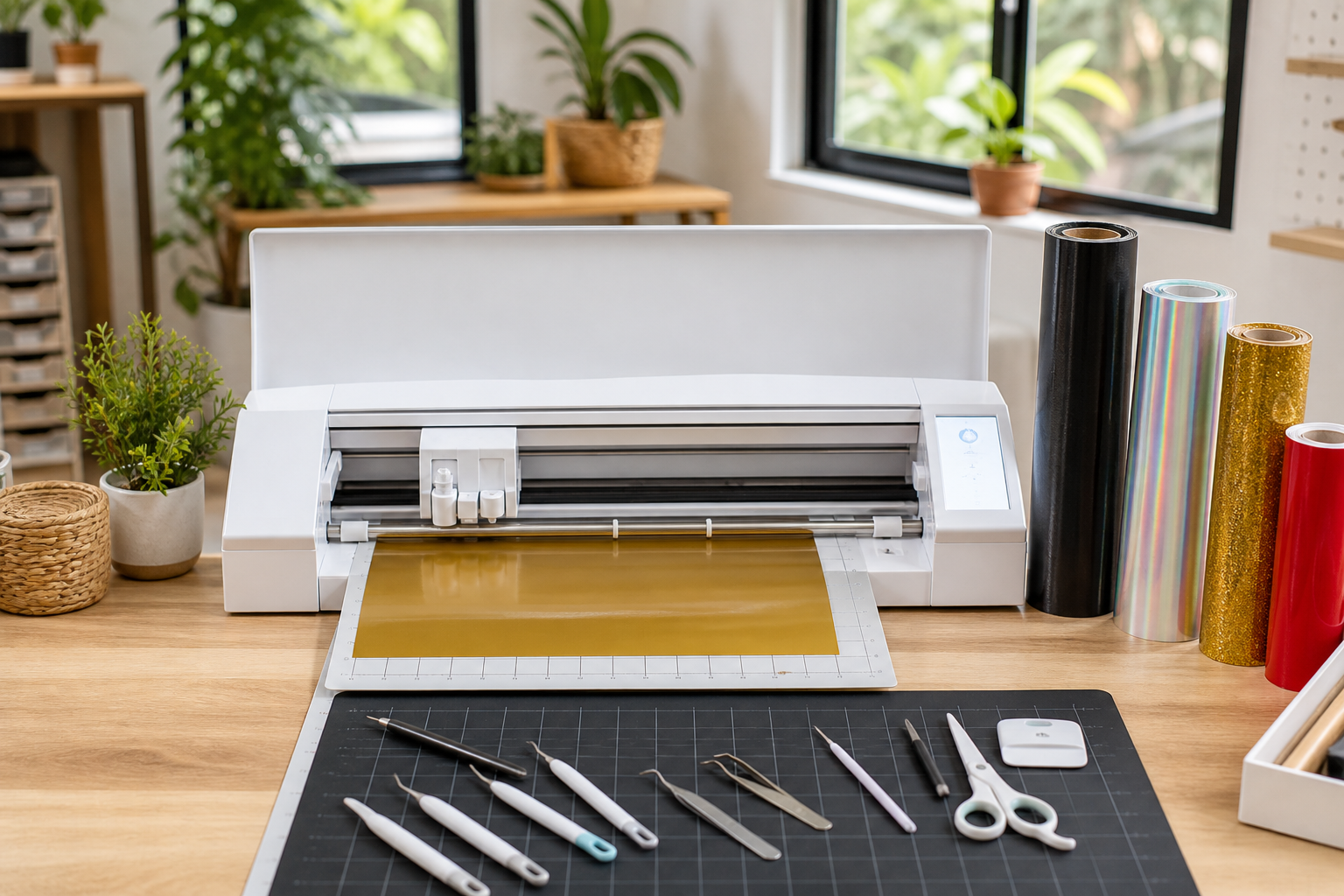Silhouette Cameo cortando vinil en taller de personalización
